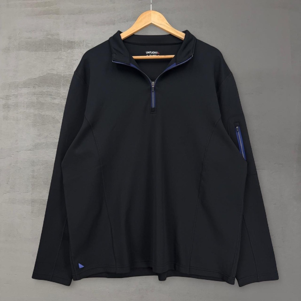 UNTUCKit Quarter Zip Jacket Pullover Black Performance Sleeve Pocket XXL
